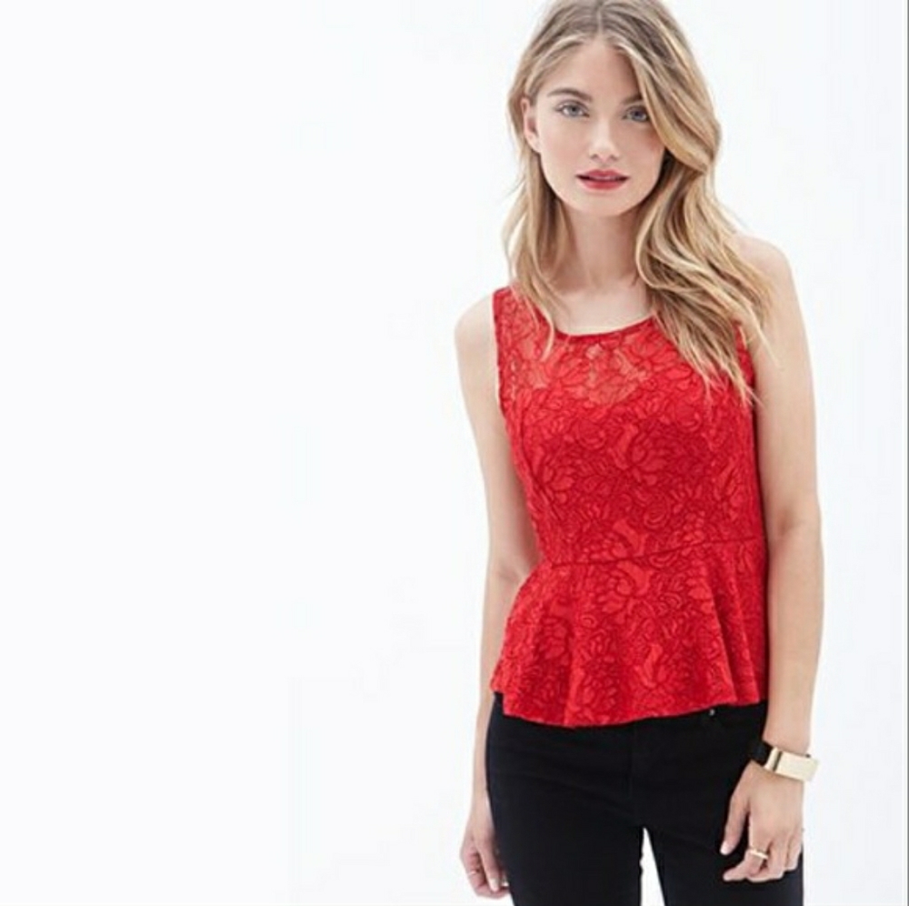 Forever 21 Floral Lace Peplum Tank Sweetheart Sz M